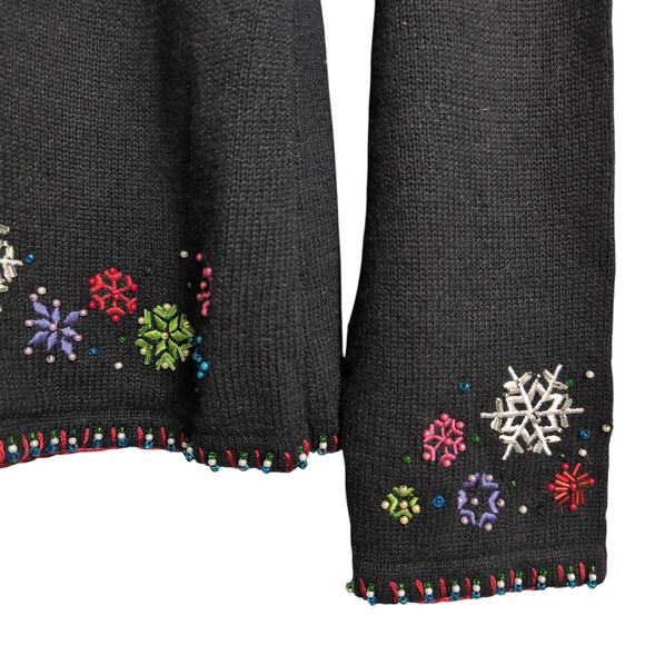 Vintage Collage Christmas Sweater Snowflakes Snowmen Size M - Picture 7 of 15